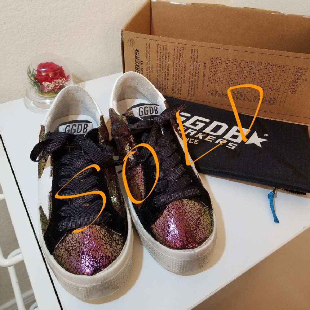 Golden Goose May Crackled Low Top Sneakers Purple